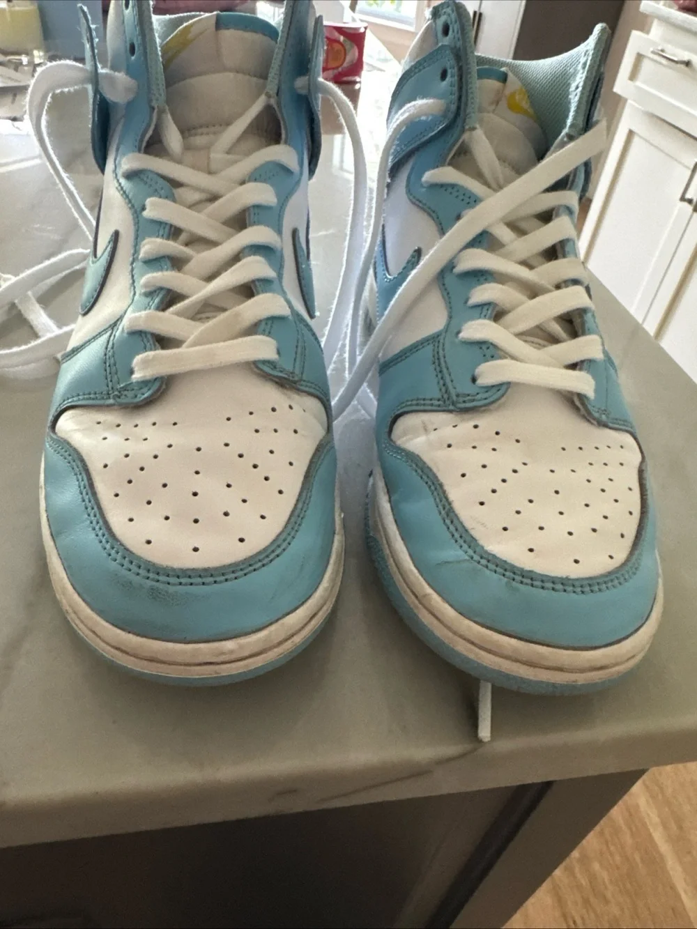 Nike Kids High-Top Sneakers in Light Blue and White